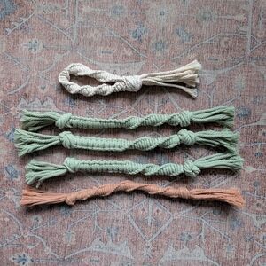 Durable Knotted Rope Dog Toy Set - Cream, Green, Tan